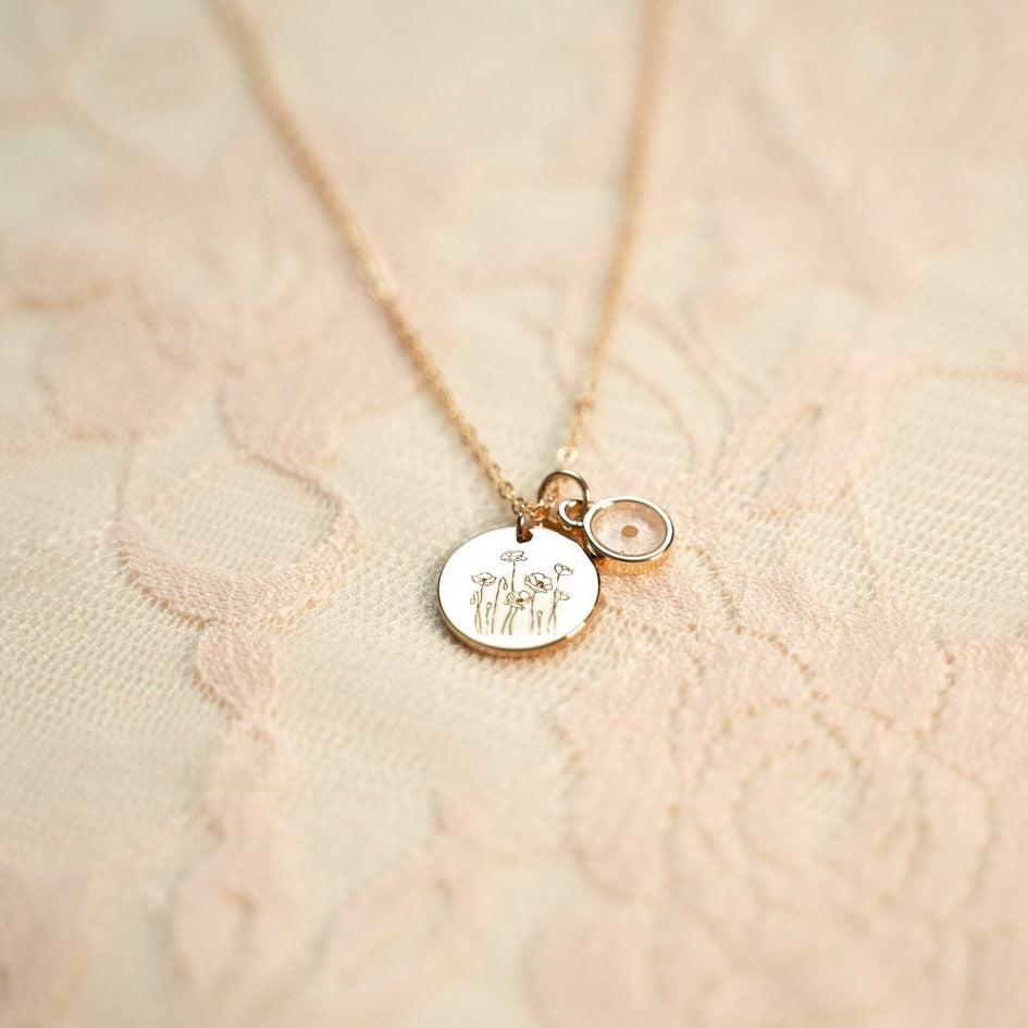 Poppy Necklace with Mustard Seed